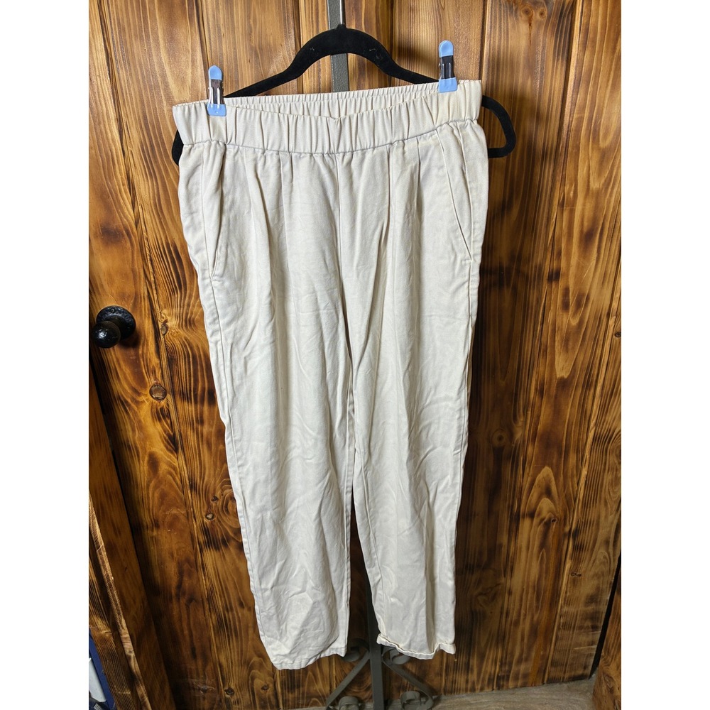 Eileen Fisher Cream Tencel Lyocell Tapered Ankle Pants Elastic Waist Womens XS